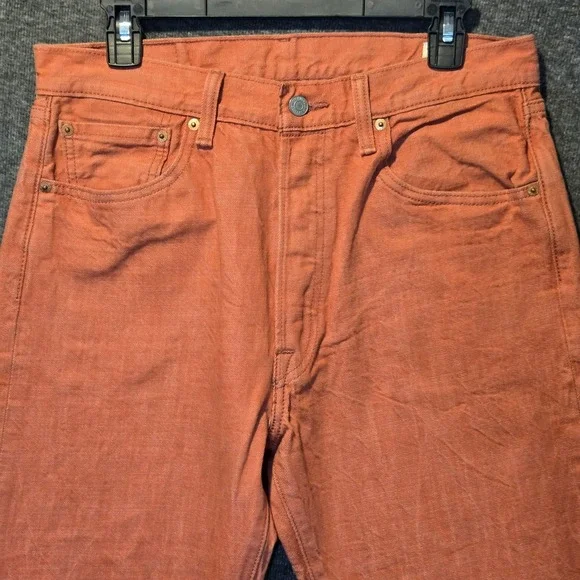 Levis 501 White Oak Cone Denim Jeans Button Fly Salmon Orange Mens Fit Sz 32x29 - Picture 2 of 14